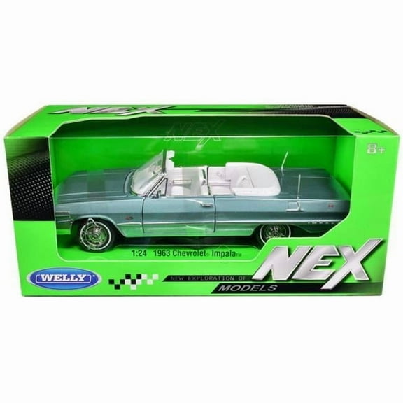 1963 Chevrolet Impala Convertible Light Blue Metallic with White Interior NEX Model 1-24 Scale Diecast Model Car