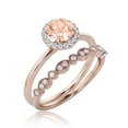 thumbnail image 3 of Fairy Minimalist 1.75 Carat Round Cut Morganite And Diamond Moissanite Engagement Ring, Classic Halo Wedding Ring in 10k Solid Rose Gold, Gift For Her, Anniversary Gift, One Matching Band, Bridal Set, 3 of 3