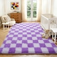 thumbnail image 4 of ZENELESS Fluffy Checkered Rug,5x7 White and Purple Soft Fuzzy Shag Shaggy Carpet for Living Room Bedroom Kids Room, Dorm Home Decor, 4 of 7