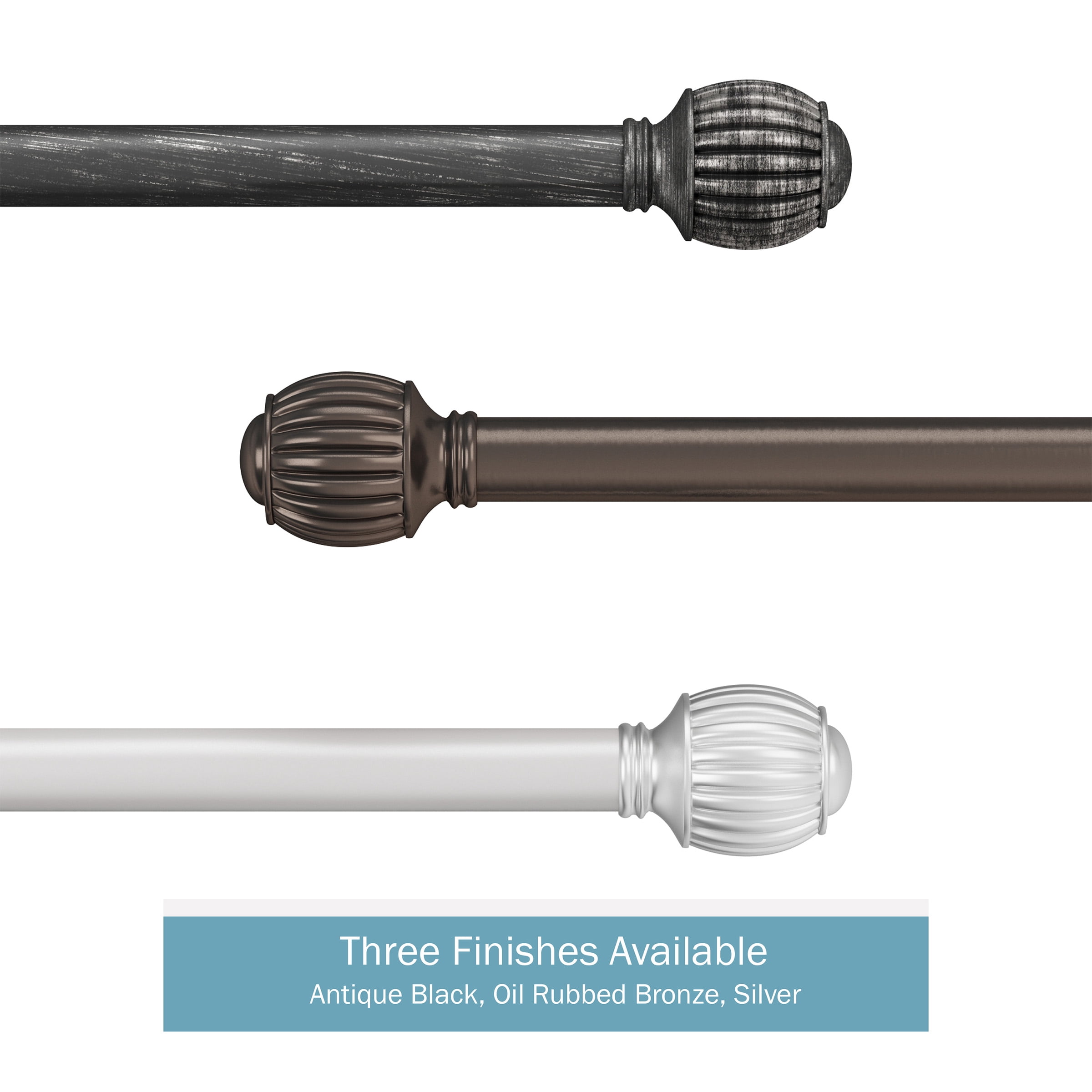 Lavish Home 1-inch Curtain Rod with Fluted Ball Finials for Windows 48-84" (Silver)