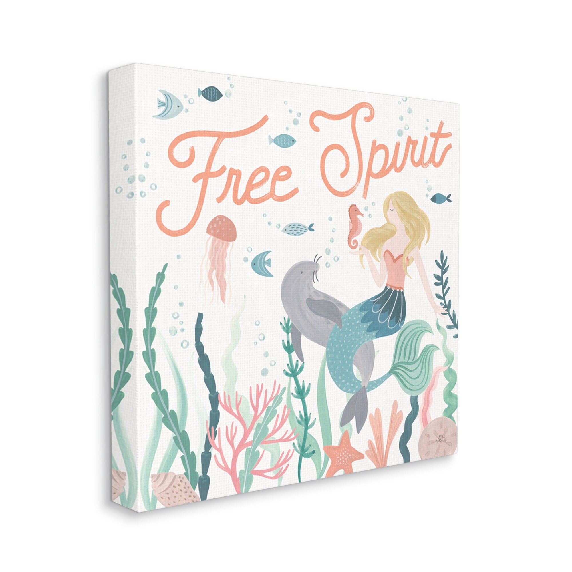 Stupell Industries Free Spirit Phrase Children's Underwater Mermaid Animals, 30 x 30,Design by Laura Marshall