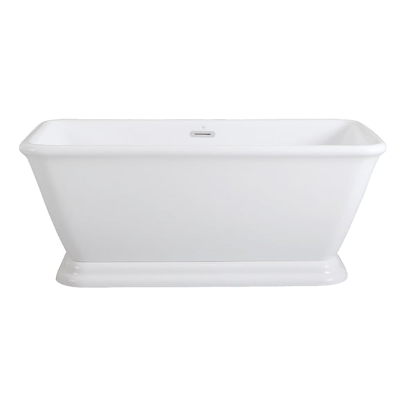 Aqua Eden VTSQ663124 66-Inch Acrylic Oval Rectangular Double Ended Pedestal Tub with Drain (No Faucet Drillings) in Glossy White