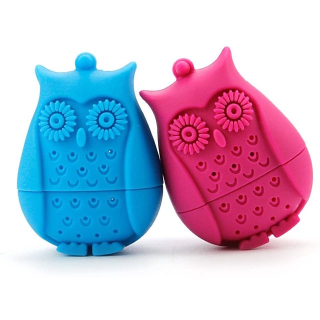 Azul cielo, rojo rosa Una pieza Cada juego de 2 infusores de té de silicona con forma de búho