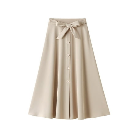 

JIUKE Long Skirts for Women Solid Color Summer High Waist A-Line Pockets Skirt Skater Flared Midi Skirt