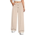 thumbnail image 2 of Hurxie Plus Size Pants for Women Drawstring Waist Wide Leg Palazzo Beach Pants with Pockets Beige,2XL, 2 of 6