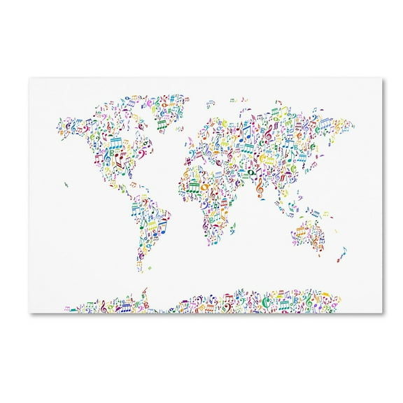 Trademark Fine Art "Music Notes Map of the World" Canvas Art by Michael Tompsett