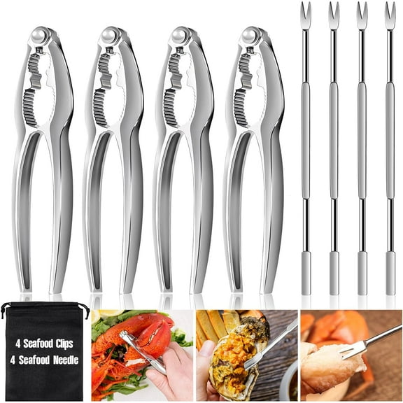 Seafood Tools Set Leg Sheller with 4Pcs Stainless Steel Forks and 4Pcs Zinc Alloy Lobster Crab Crackers Nut Cracker Shellfish Lobster Leg Opener Heavy Duty Kitchen Set
