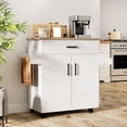 thumbnail image 1 of Costway Kitchen Island Cart with Drawer, 2 Doors, Spice Rack, Towel Bar, 2 Lockable Wheels White, 1 of 10
