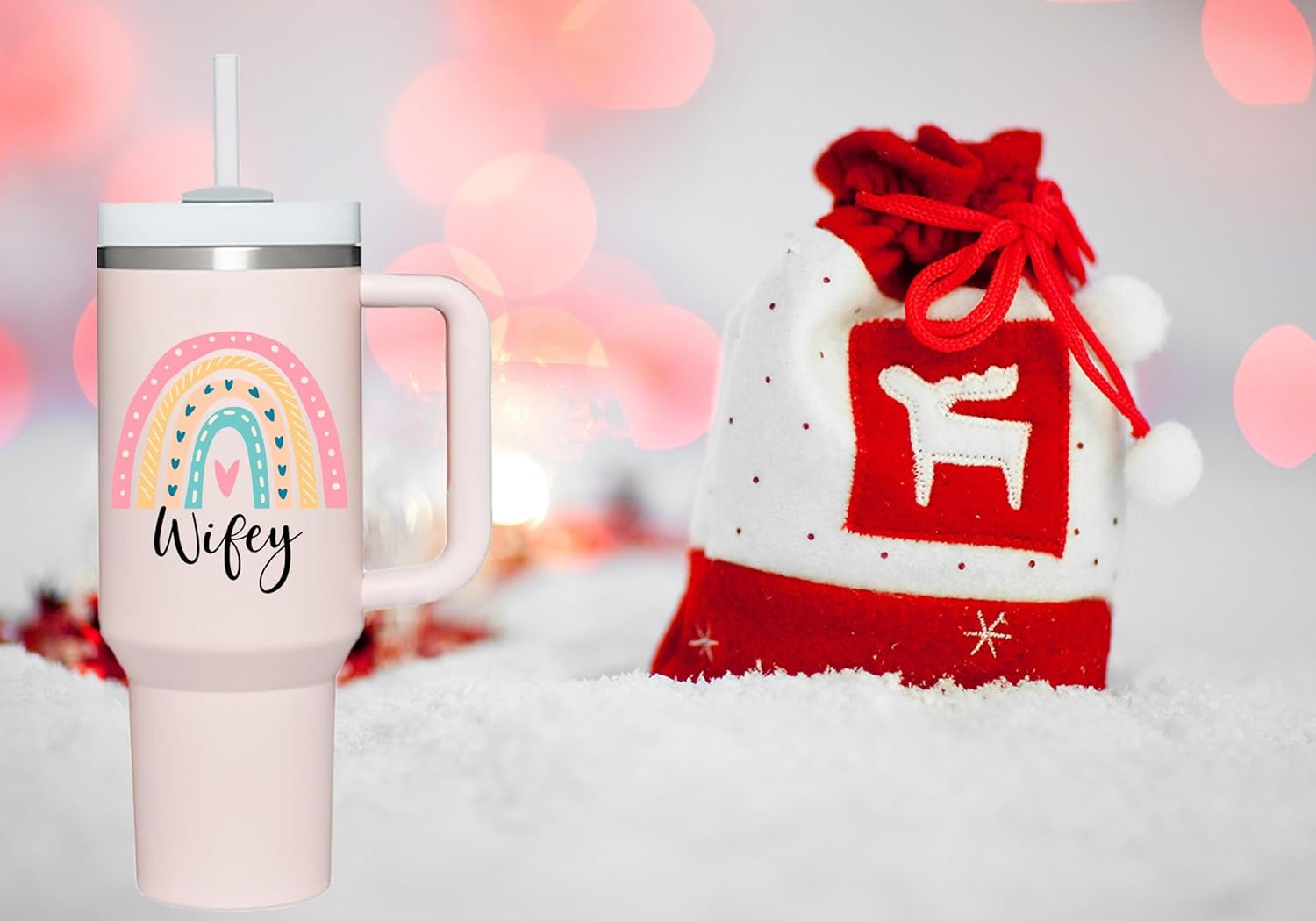 40 oz Tumbler with Handle Wifey Gifts.Birthday Valentines Anniversary Mothers Day Christmas Gifts for Wifey.Bridal Shower Bride To Be Engagement Wedding Gifts for Women Fiancee Wifey Her.