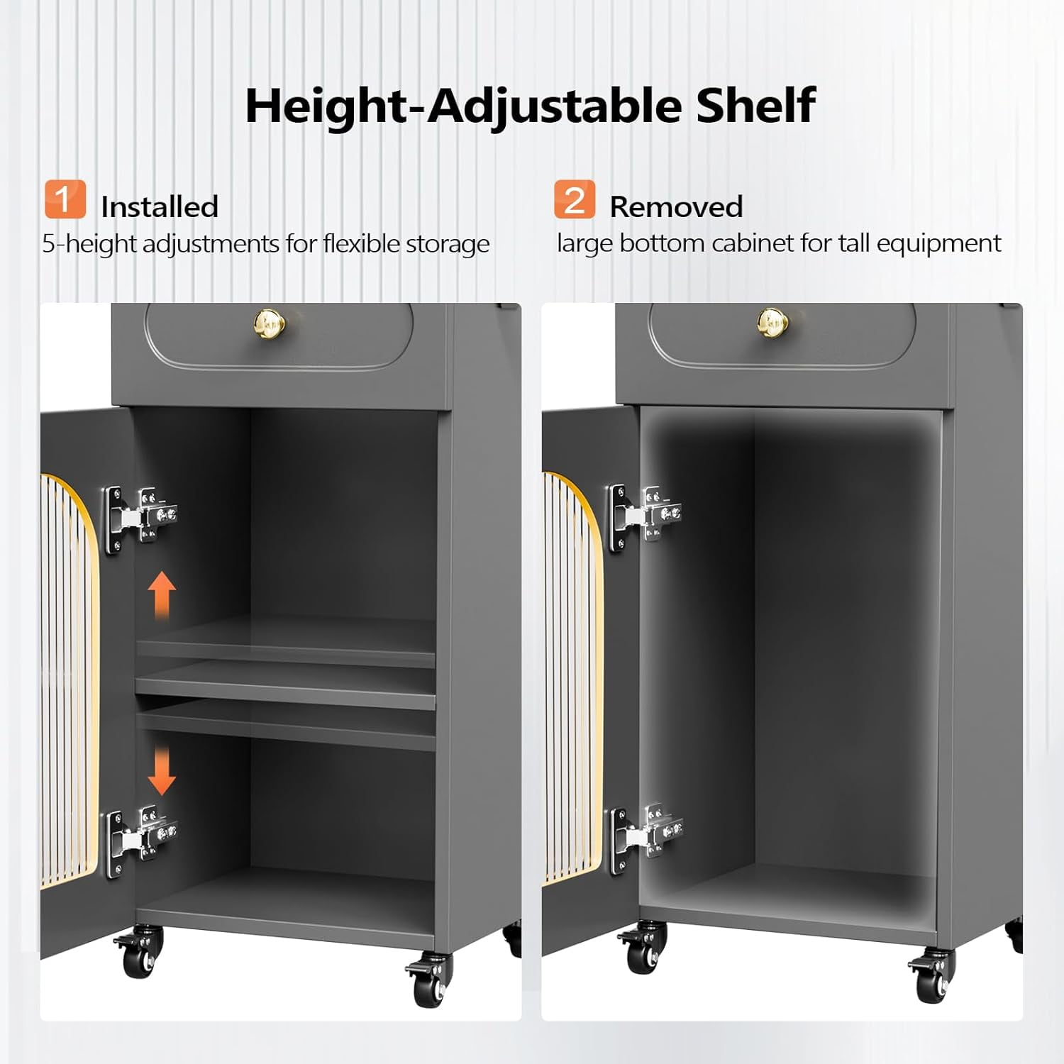 Salon Trolley Cart with Wheels, Hair Cart Mobile Storage Cabinet with Glass Door & Dryer Holder, Esthetician Cart Rolling Salon Station for Barber Beauty Spa Tattoo,Gray