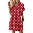 thumbnail image 2 of Women's Floral Print V-Neck Short Sleeve Casual Pullover Dress with Pocket, Summer Dress Comfortable Loose Fit, Fashionable Ladies Clothing,Red,S, 2 of 8