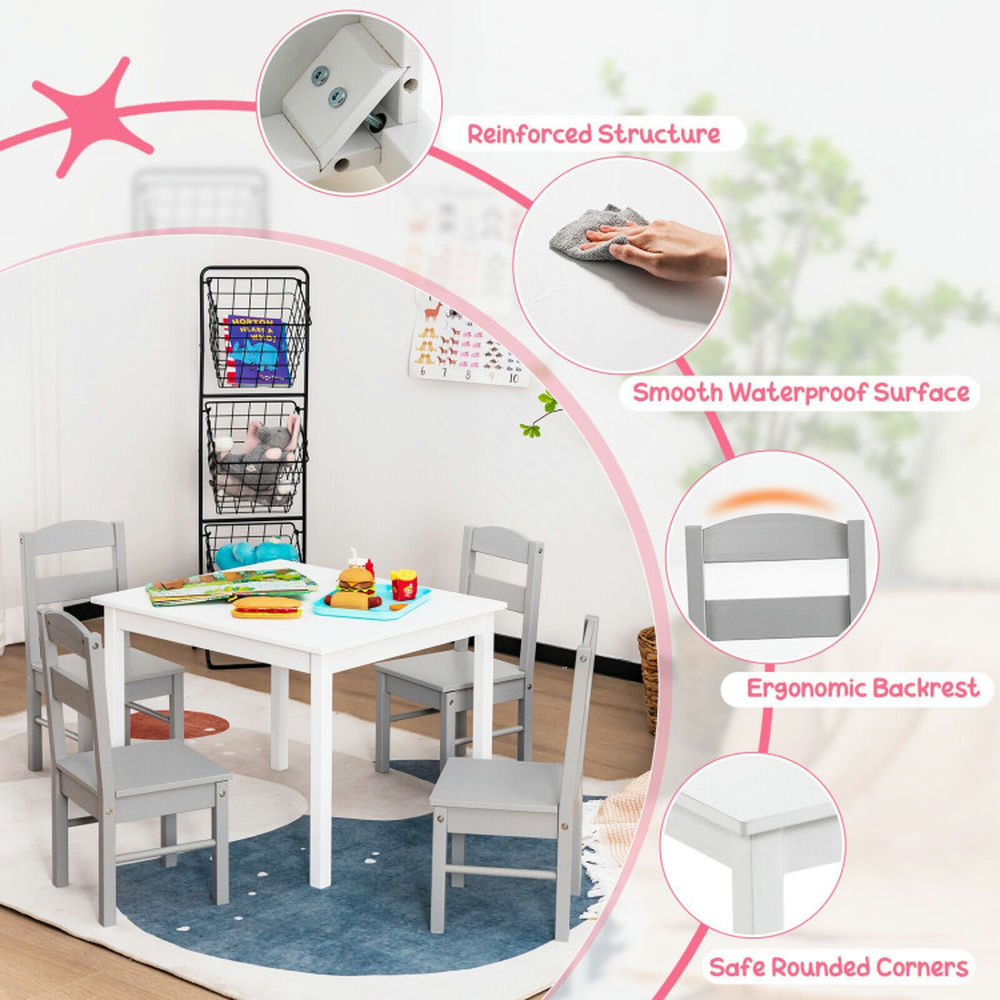 Canddidliike Kids 5 Pieces Table and Chair Set Wooden Children Activity Playroom Furniture Gift-White, Kids Table for Arts & Crafts, Snack Time, Homeschooling, Homework