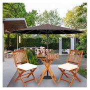 Bistro Table and Chairs Set of 2, Wood Folding Bistro Set for 2 with Detachable Soft Cushions, 3PC Outdoor Wood Bistro Set for Patio, Balcony, Garden & Yard (Natural Color)