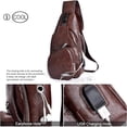 thumbnail image 4 of Bxaolu PU Leather Sling Bag with USB Charging Port Multi-pocket Chest Bag for Men Women Hiking Travel Daypack, [Brown,1Pack], 4 of 8