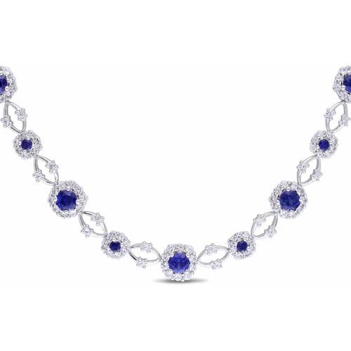 10-3 5 Carat T.G.W. Created Blue and White Sapphire Sterling Silver Fashion Necklace, 16" by Generic