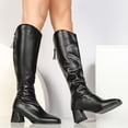 thumbnail image 3 of Women's Knee High Boots For Women Chunky Heel Square Toe Womens Heeled Side Zipper Tall Boots, 3 of 9