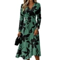 thumbnail image 2 of BOMYJESK Summer Dresses for Women Ruffle Hem Swing Fall Midi Dress Hugging Slim Beach Elegant Formal Office Dress Green L, 2 of 5