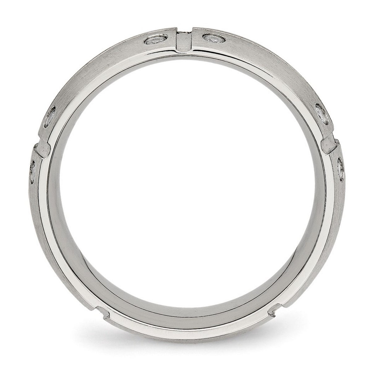 8mm Stainless Steel Brushed Half Round Grooved Cubic Zirconia Ring Size 8 Ring for Women