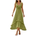 thumbnail image 2 of Ayolanni Elegant Sundresses for Women Sleeveless Solid Fitted Waist V-Neck Maxi Dress Holiday Party Off the Shoulder Ruffled Sundress Green L, 2 of 5