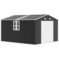 thumbnail image 5 of Jocisland 10x12x7 FT Galvanized Steel Storage Shed with 2 4-Pane Windows Hinged Double Doors, Outdoor Shed for Backyard, Garden, Garden, Dark Grey/White, 5 of 7