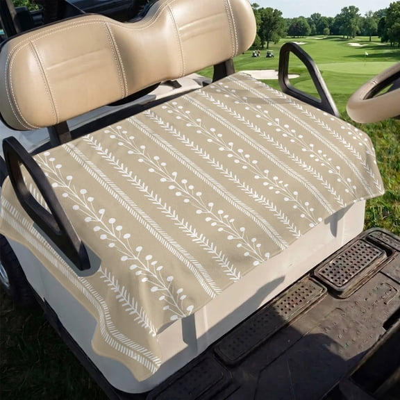 Beige Sand Golf Cart Seat Covers, Minimalist Rustic Vertical Dashed Lines Shabby Chic Leaf Soft Breathable Club Car Golf Cart Cover Towel Blanket for 2 Seater Accessories 51x31in