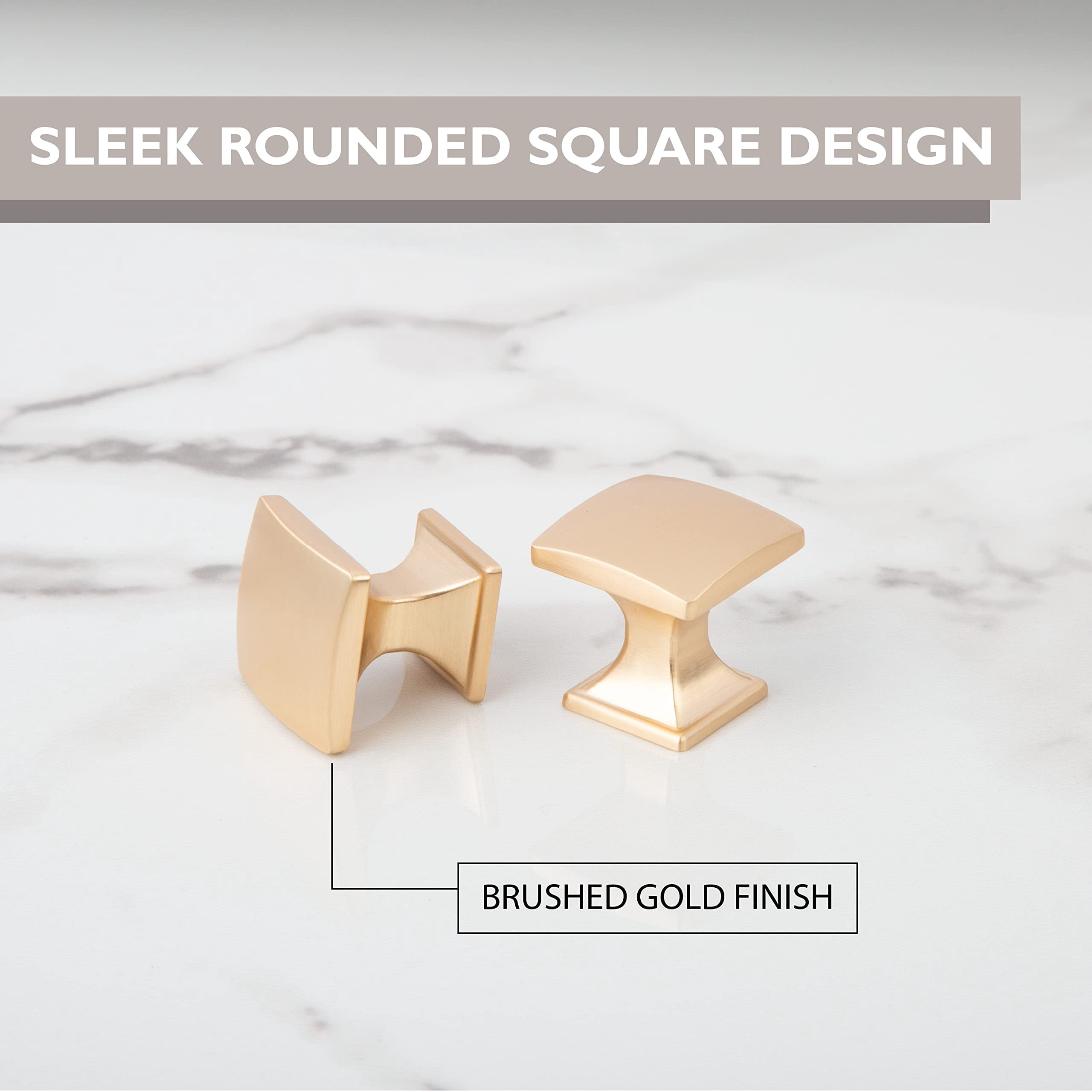 Ilyapa Rounded Square Cabinet Knob, Gold 25 Pack 1 inch Kitchen Cabinet Knob Drawer Pull Handle Hardware