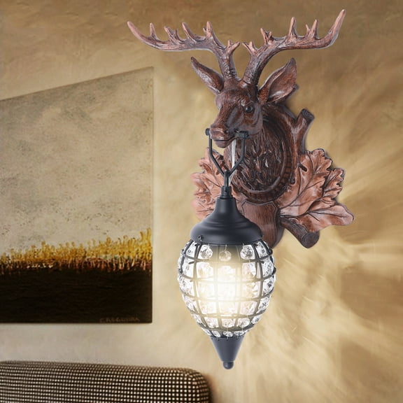 30*45cm 110V Rustic Deer Light Antler Crystal Wall-Mounted Sconce Lighting Wildlife Home Rustic Gift