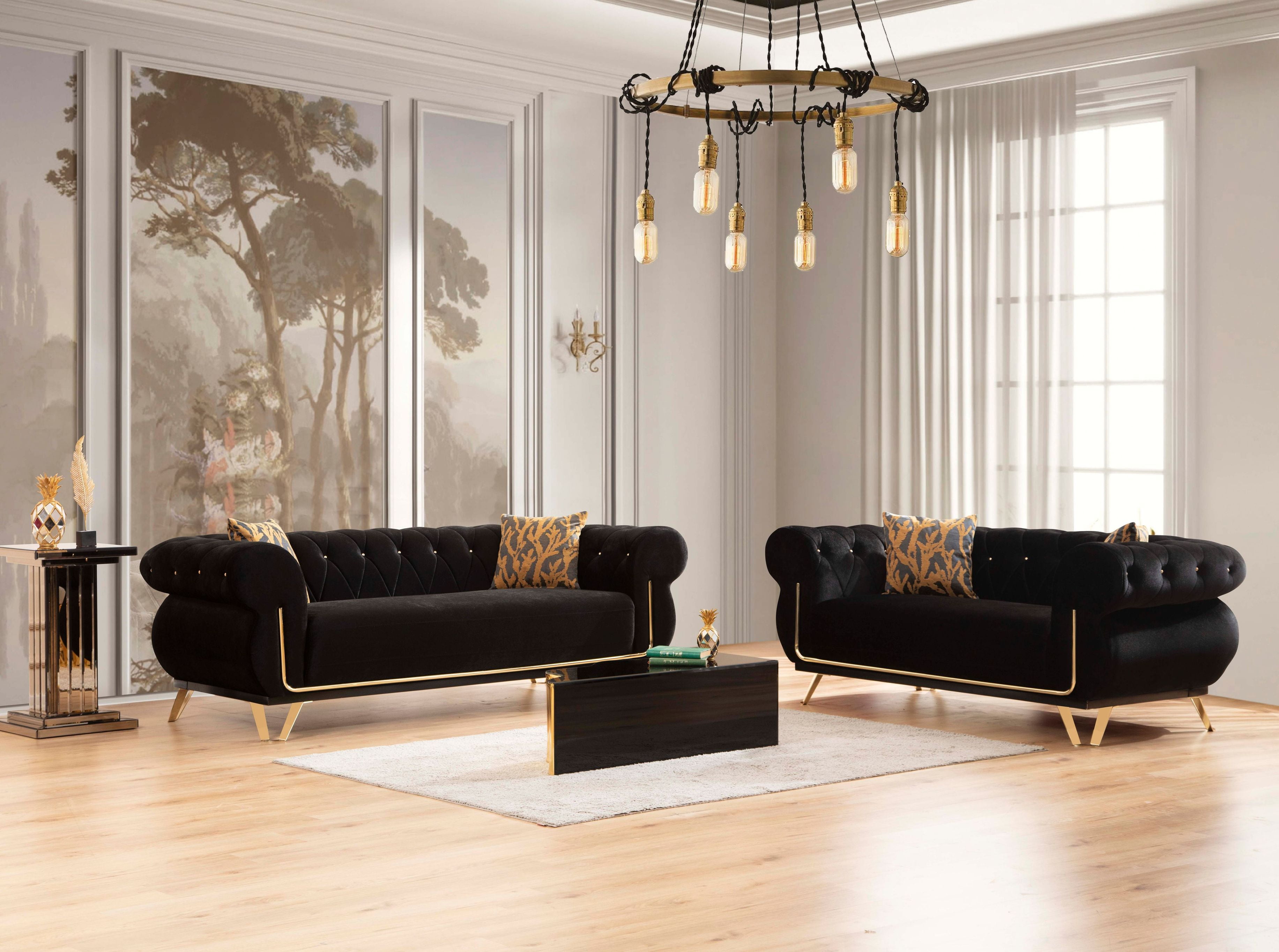 Madelaine Black Velvet Living Room Set
