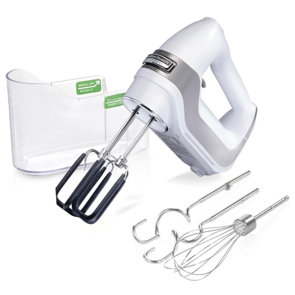 Batidora de Mano Profesional Hamilton Beach 7 Velocidades y Función QuickBurst con Batidor y Ganchos para Masa Blanco