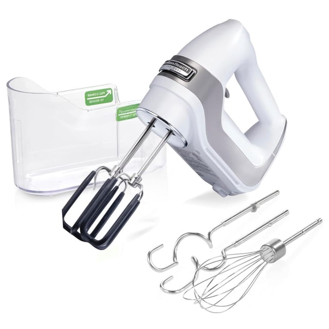Batidora de Mano Profesional Hamilton Beach 7 Velocidades y Función QuickBurst con Batidor y Ganchos para Masa Blanco