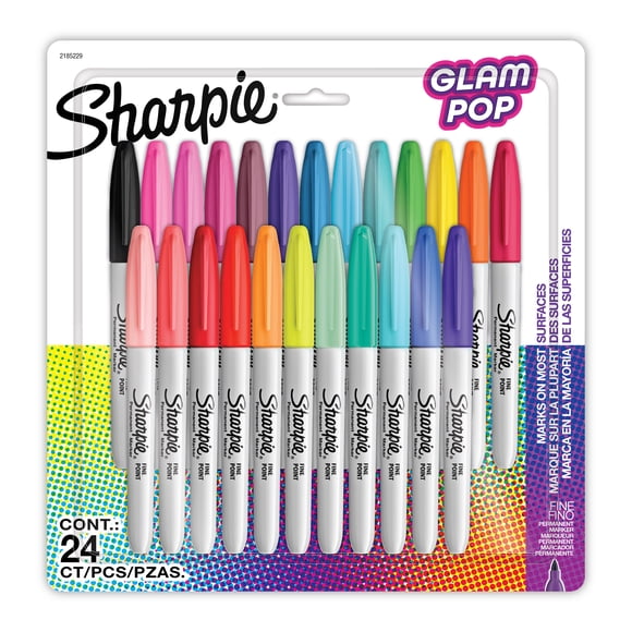 Sharpie Glam Pop Permanent Markers, Fine Point, Assorted Colours, 24 Count