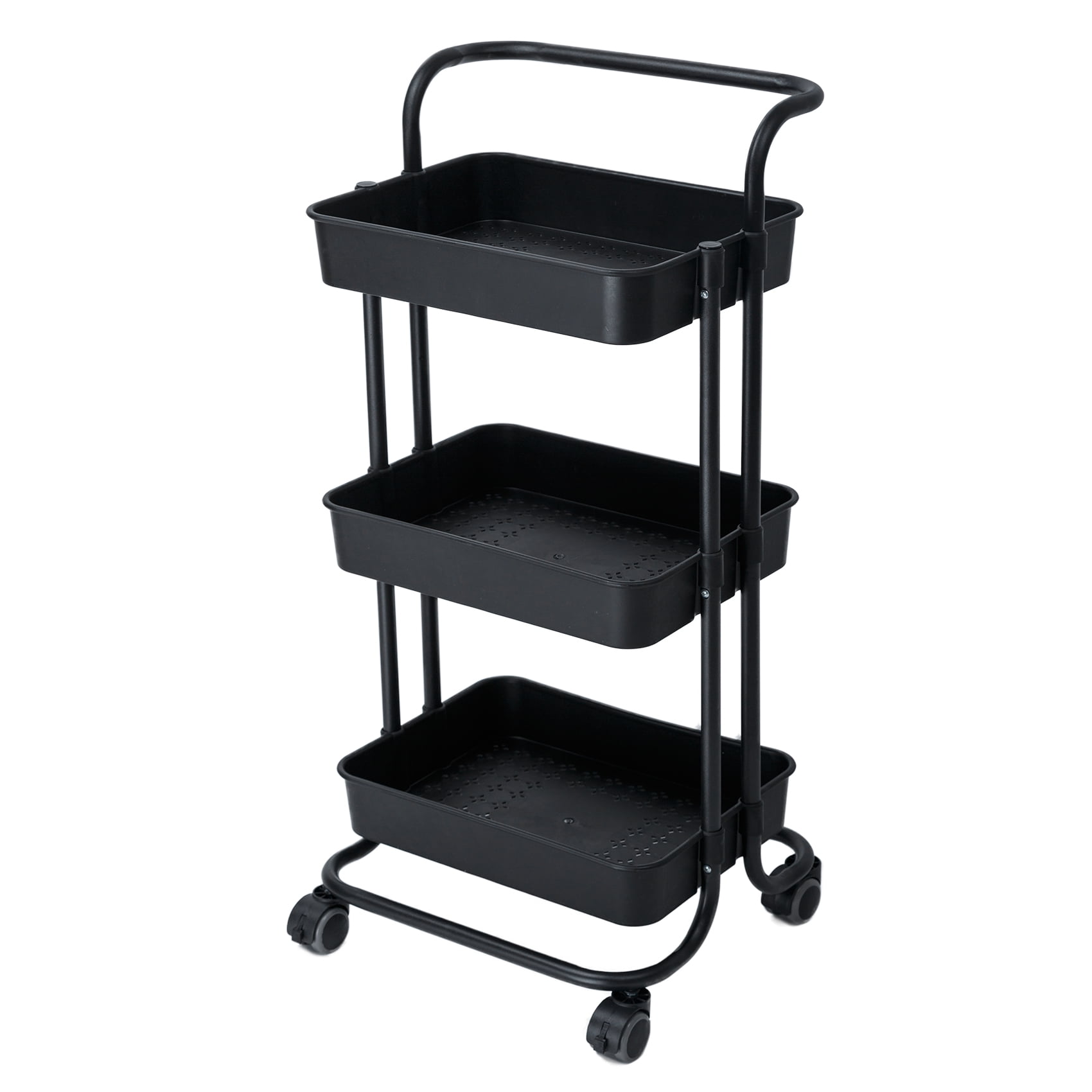 AROVA Rolling Cart Premium Utility Cart 3 Tier Rolling Cart with Wheels Rolling Storage Cart for Office/Home/Kitchen/Bathroom 
