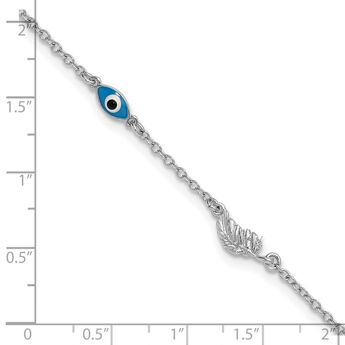 1.7mm 925 Sterling Silver Rhodium Plated Enamel Evil Eye With Leaf Plus 1in Extension Anklet 9 Inch Anklet for Women