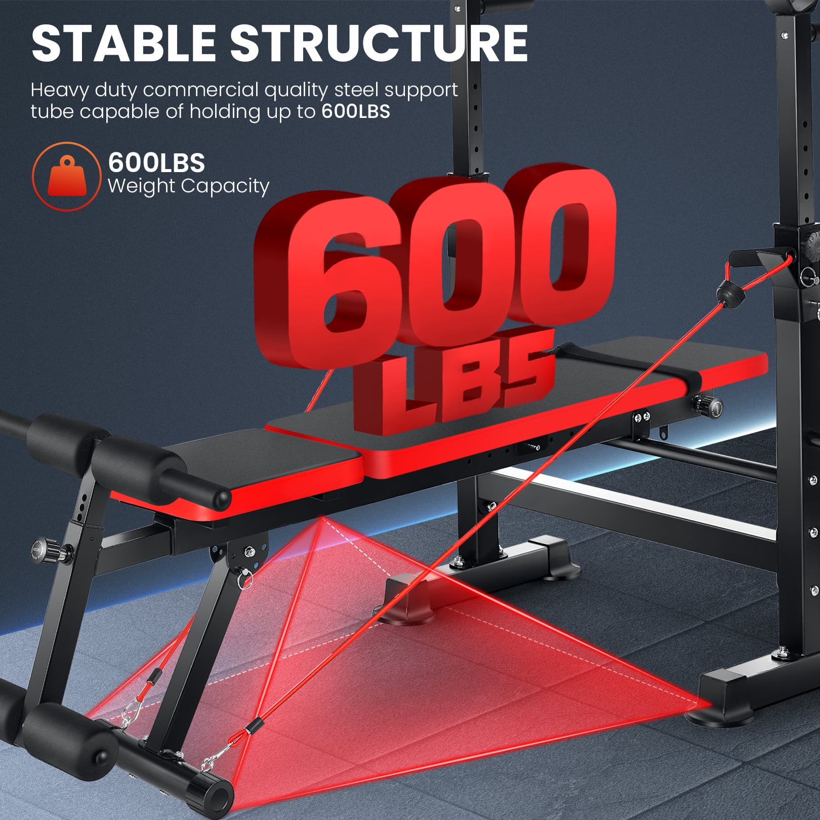 VIBESPARK Foldable Workout Bench, Adjustable Weight Bench Set with Barbell Rack Removable Foot Catch for Incline Flat Decline Sit up Bench Press Set for Full Body Exercise