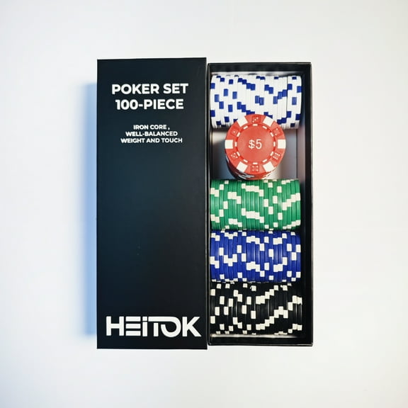 100 Piece Poker Chip Set - 11.5g Weighted Casino Chips with Denominations