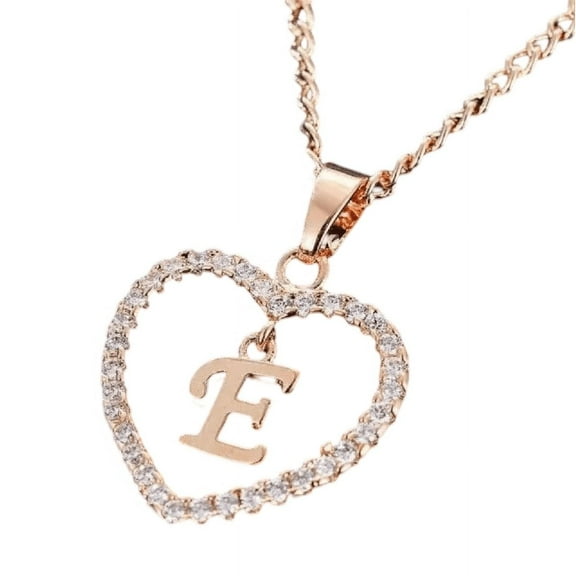 2Ct Round Real Moissanite Heart Initial "E" Letter Pendant 14k Rose Gold Plated