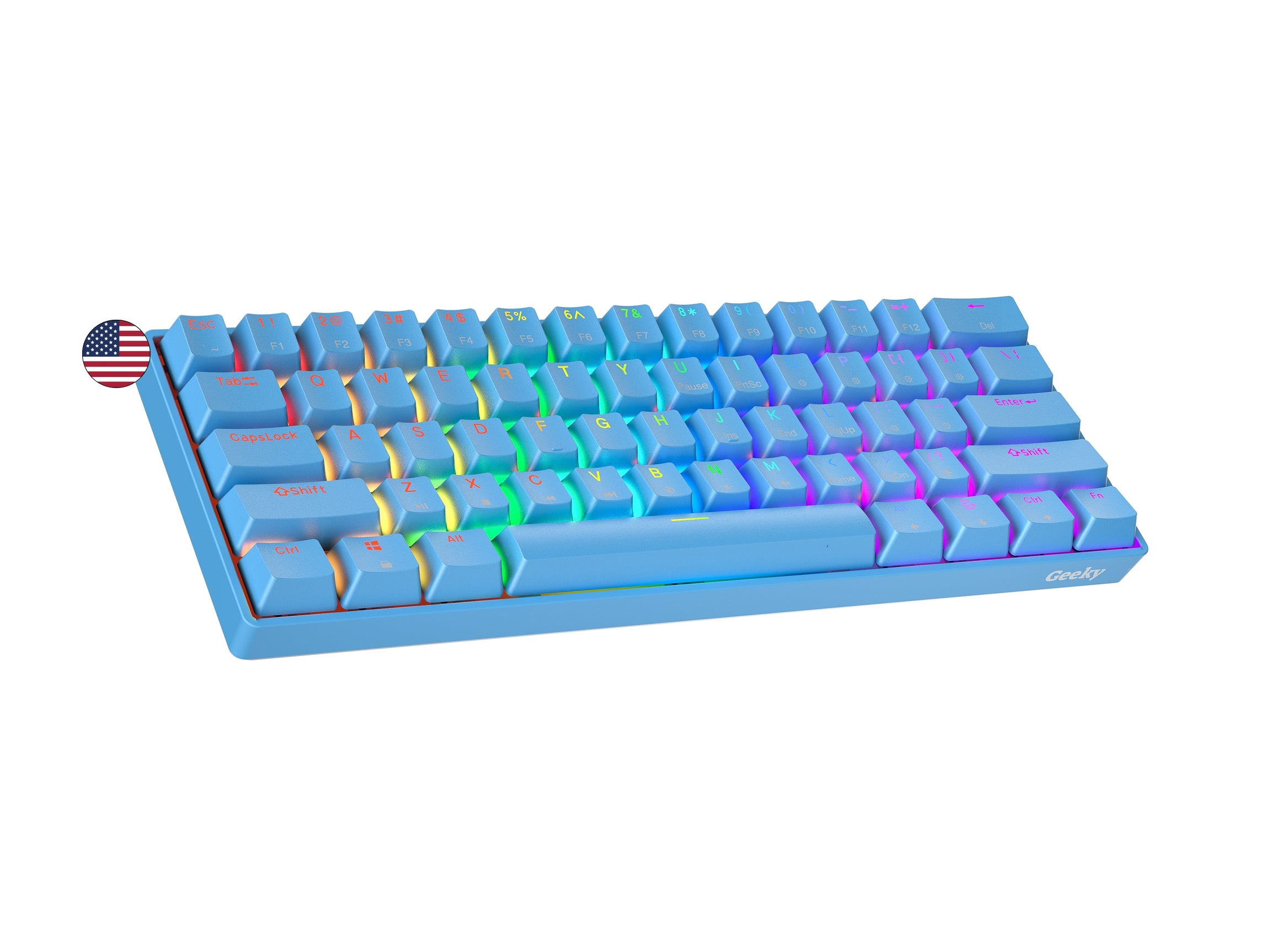 Geeky GK61 SE 60% | Mechanical Gaming Keyboard | 61 Keys Multi Color RGB LED Backlit for PC / Mac Gamer | ANSI US American Layout ( Blue , Mechanical Brown )