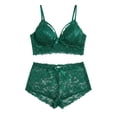 thumbnail image 5 of Yuanlook Women Plus Size Lace Loungewear Set, Spaghetti Strap V Neck Cami Crop Top & High Waist Shorts Bow Decor Daily Sleep Outfit S-XXXXL, 5 of 7
