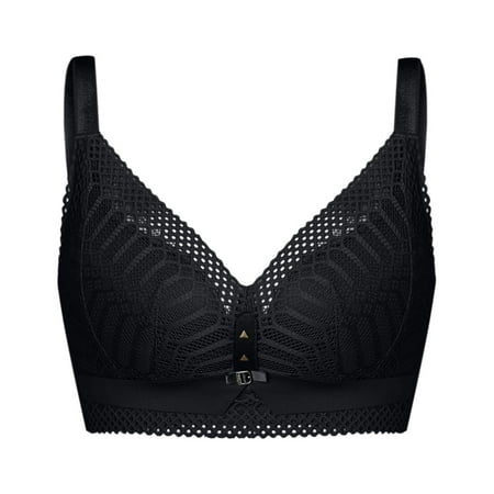 Wireless Comfortable Bra Women Ladies Comfortable No Underwire Lace Push up Bra Underwear V-Neck Pullover Bra Feature Hook and Eye Closure Demi & Balconette Bra Style Y-587   Black 32