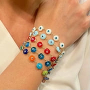 EOEMY Lucky Boho Blue Devil Eye Evil Eye Bracelets Chain Jewelry Men Women Adjustable-Red