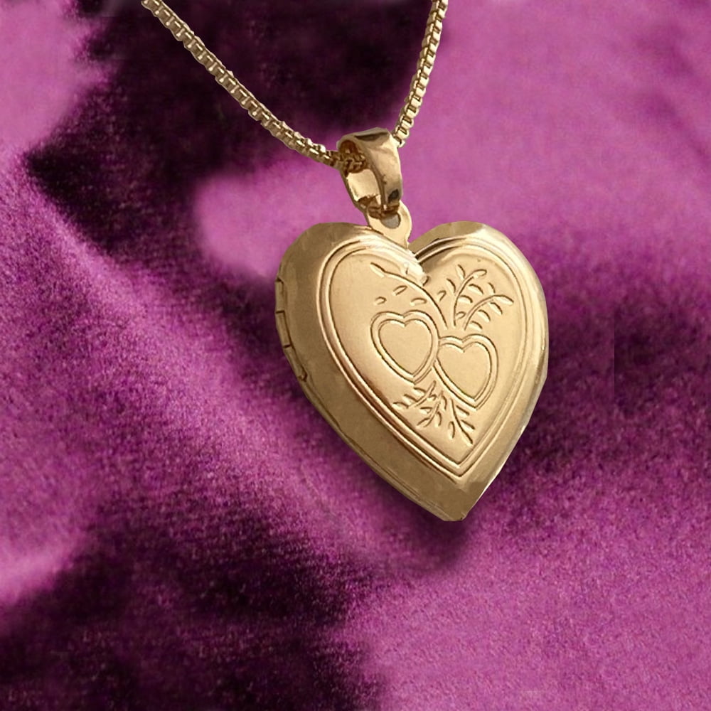 14k Gold Heart Necklace, 14 Karat Bounded Gold Chain with Gold Heart ...