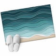 thumbnail image 2 of Turquoise Ombre Stripe Area Rugs 2x3 for Living Room, Summer Beach Abstract Waves Moires Non Slip Washable Rug Runner, Low Pile Indoor Floor Carpet Mat Bathroom Rugs for Bedroom, Kids Room, 2 of 9
