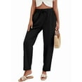 thumbnail image 2 of Women'S Linen Pants with Drawstring Petite Summer Beachwear Elastic Waist Pants, 2 of 9
