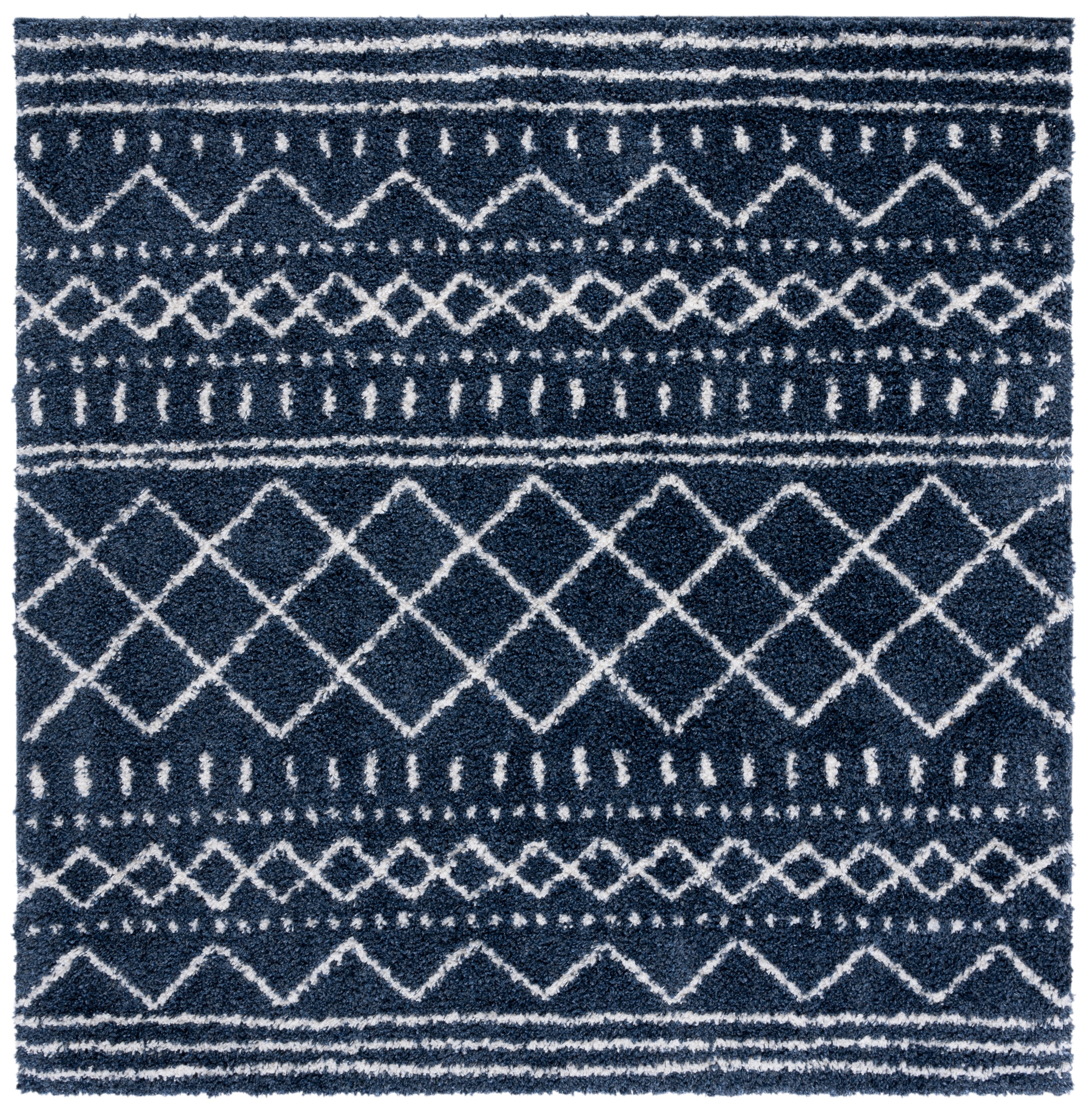 Safavieh Arizona Teagan Geometric Shag Area Rug, Slate Blue/Ivory, 8' x 8' Square