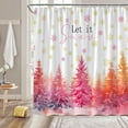 thumbnail image 2 of Christmas Tree Shower Curtain Pink Xmas Pine Tree Forest Golden Snowflake Winter Holiday Rustic Nature Scenery Extra Long Bathroom Home Curtain with Hooks,70" Wx84 H, 2 of 6