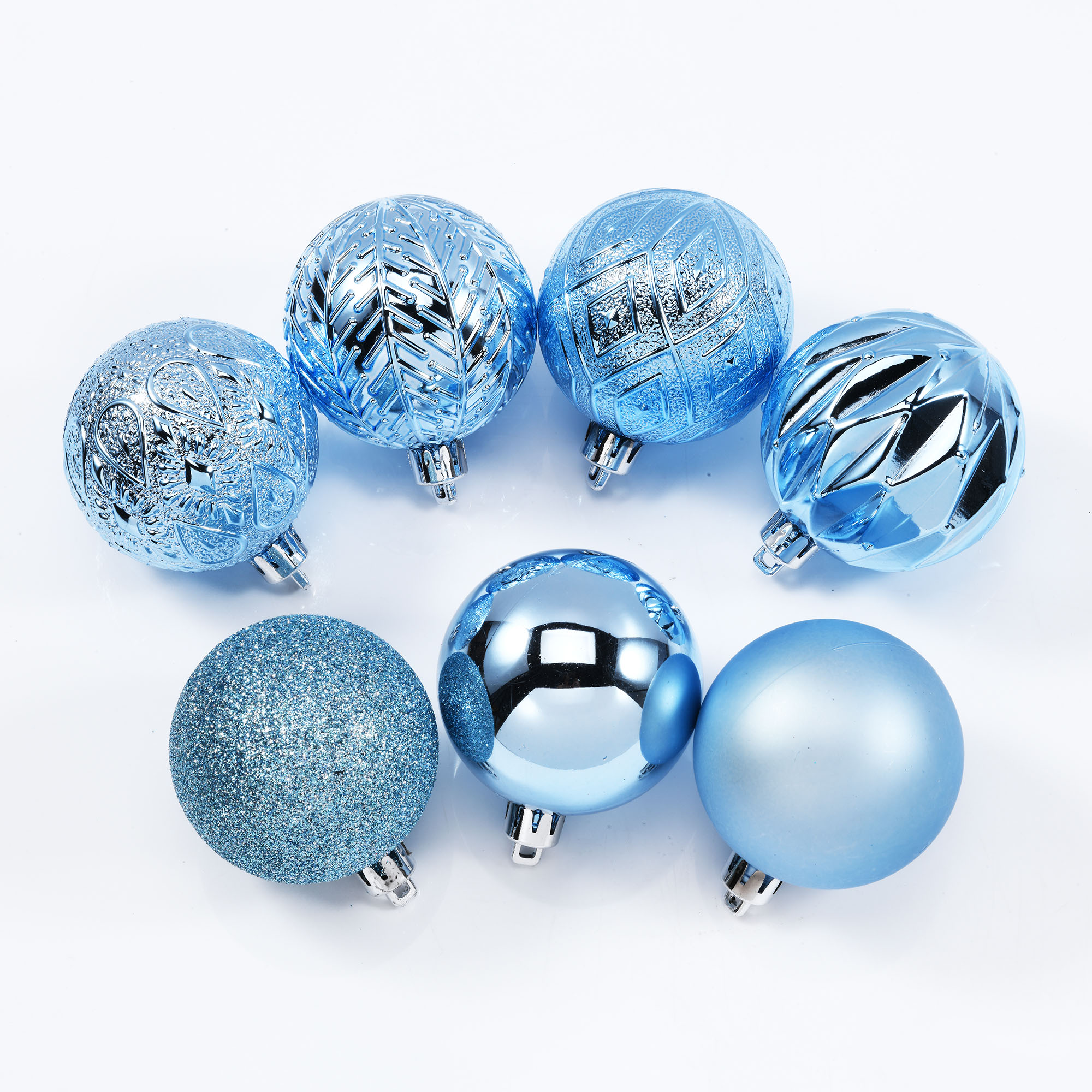 Holiday Time 60 mm Multi-textured Christmas Shatterproof Ornaments, Light Slate Blue, 26 Count - image 4 of 6