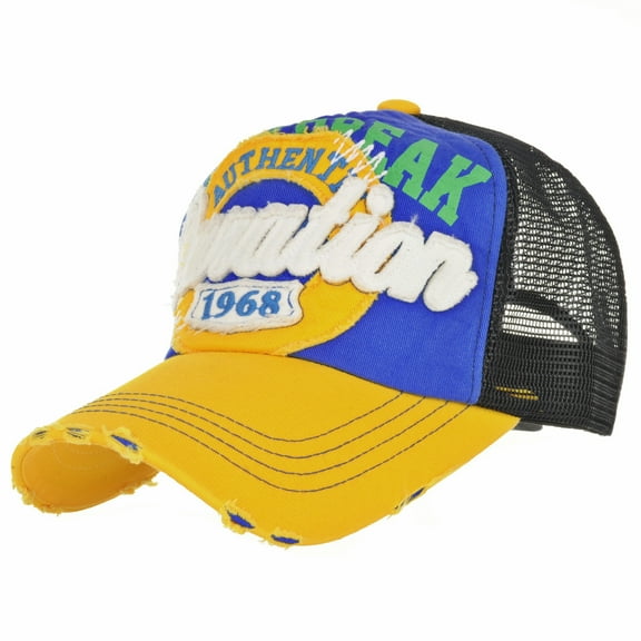 WITHMOONS Meshed Baseball Cap Distressed Trucker Hat Star KR1185 (Blue)