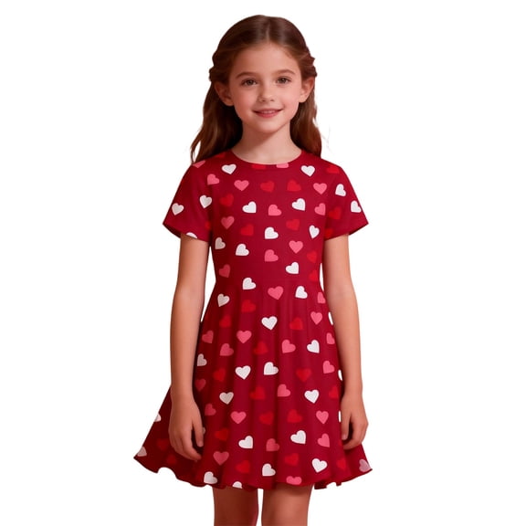 shoper Girls Dresses Size 14-16, Girls Sleeveless Heart Print Party Dress Elegant Bow Back Tutu Gown for