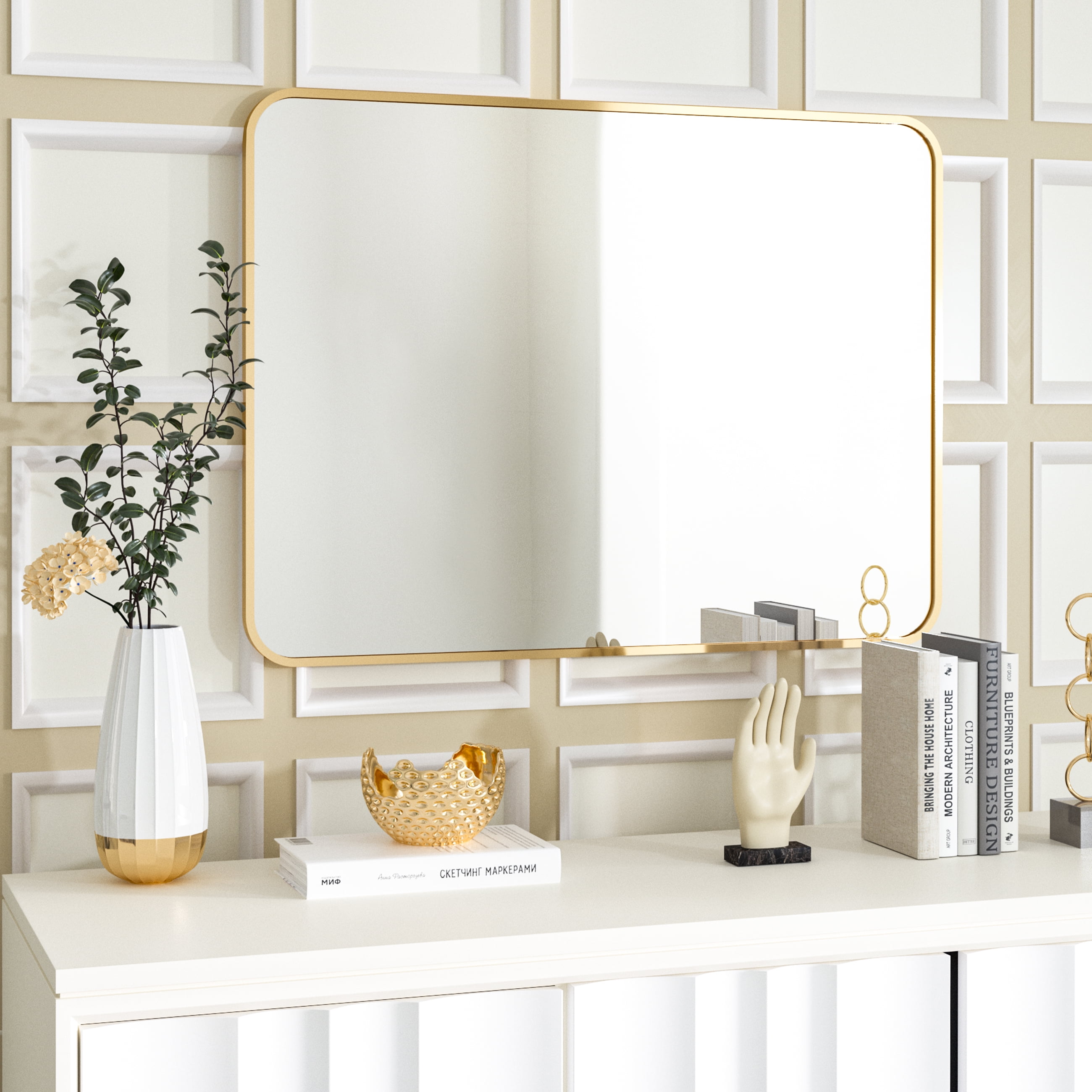 Buy BEAUTYPEAK 20x28 Wall Mirror Rounded Corners Hanging Vanity Mirror Gold Online at Lowest