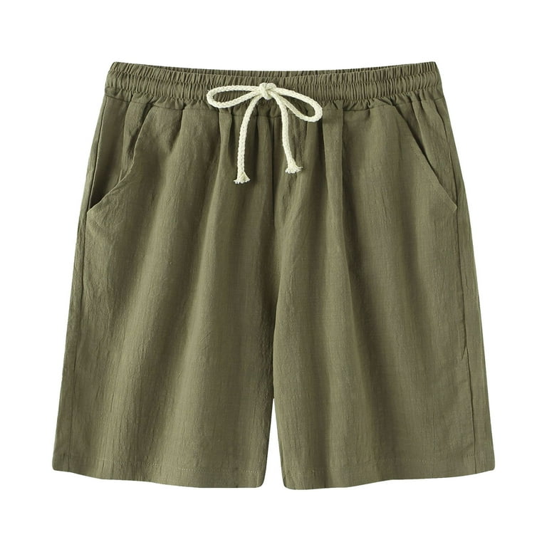 【I AM MARI】Mabanti Linen Banding Shorts BLTIBY Mens Cotton Linen Shorts Summer Solid Color Elastic